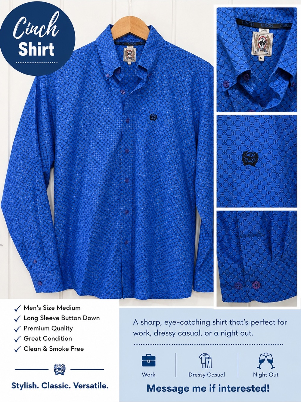 Cinch Men's Button-Down Shirt — Royal Blue Geometric